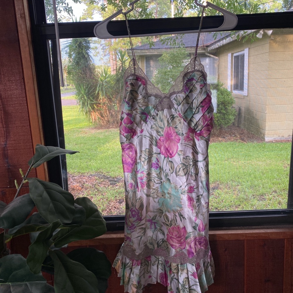 Vintage Victorias Secret Lace Trim Silky Slip Dress